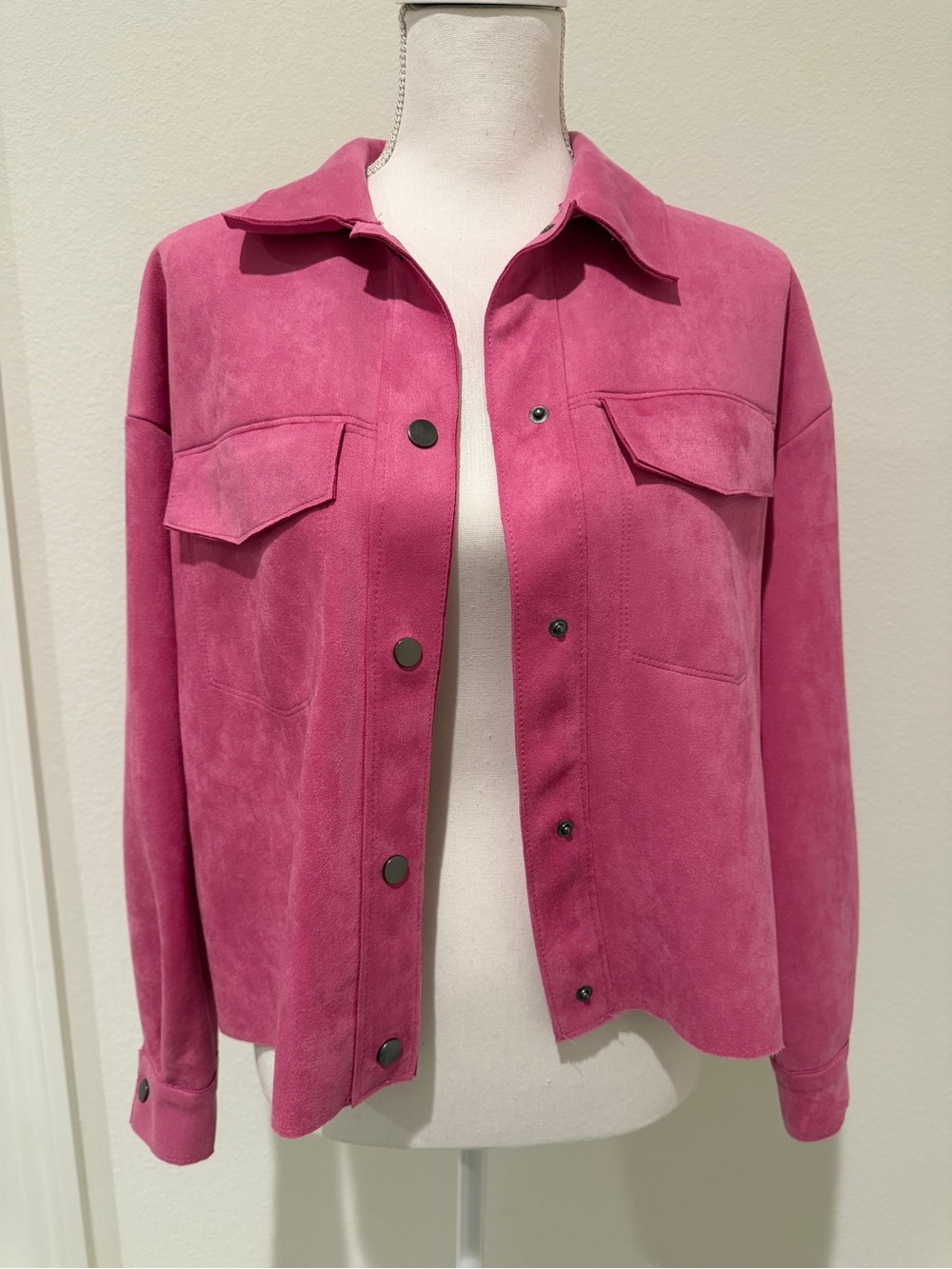 Zara Rose Pink Suede Button-Front Jacket